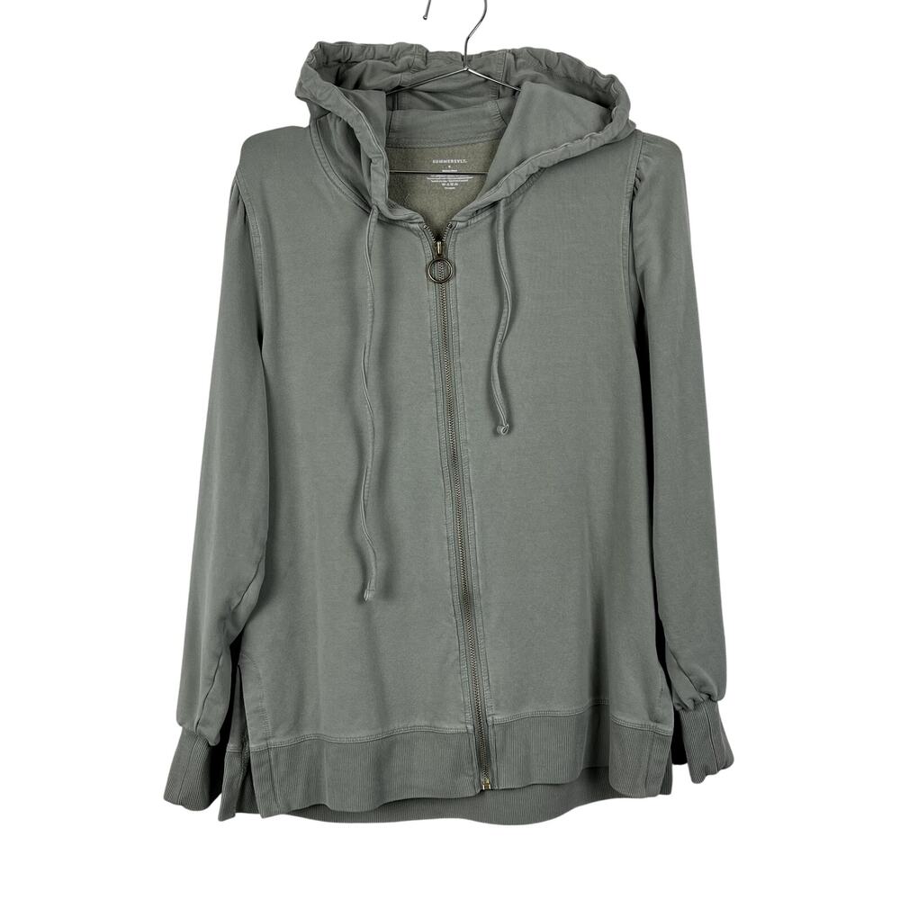 Summersalt‎ Green Full Zip Side Slit Hoodie Small Lightweight Stretch Casual